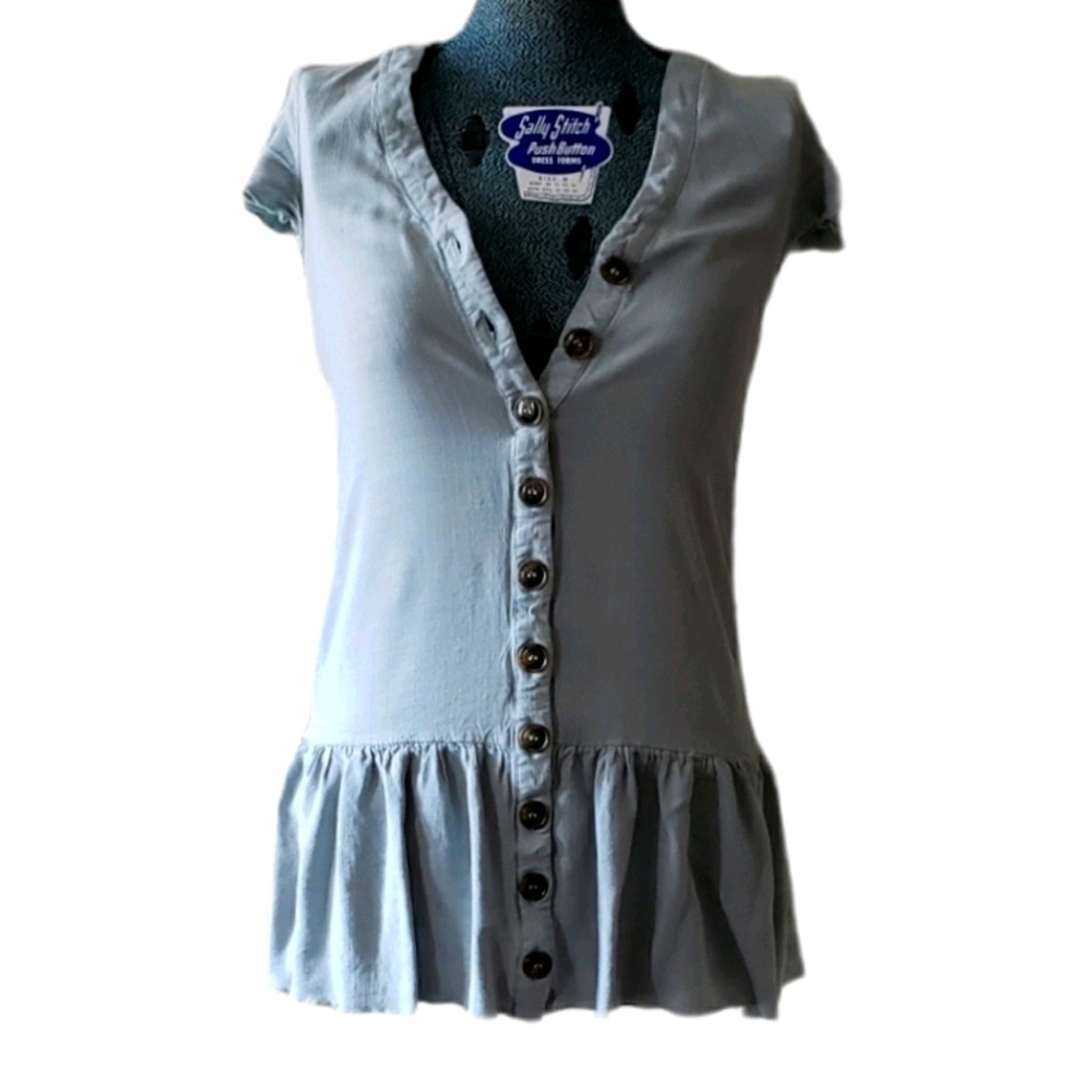 Button Down Drop Waist Tunic Dress Top